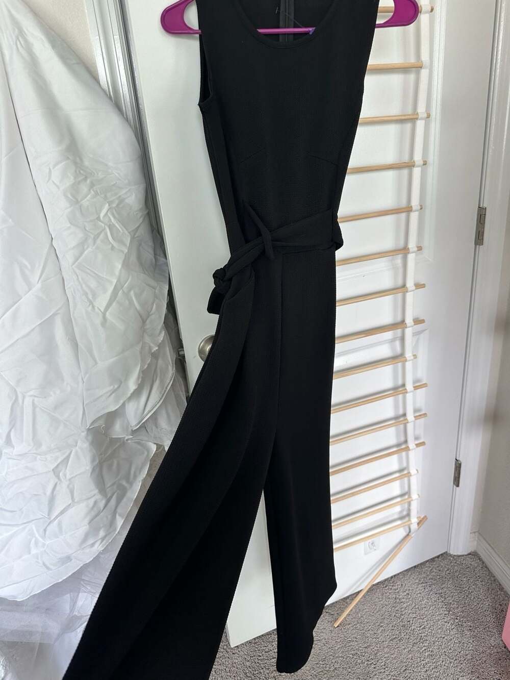 Black Textured Sleeveless Wide Leg Jumpsuit